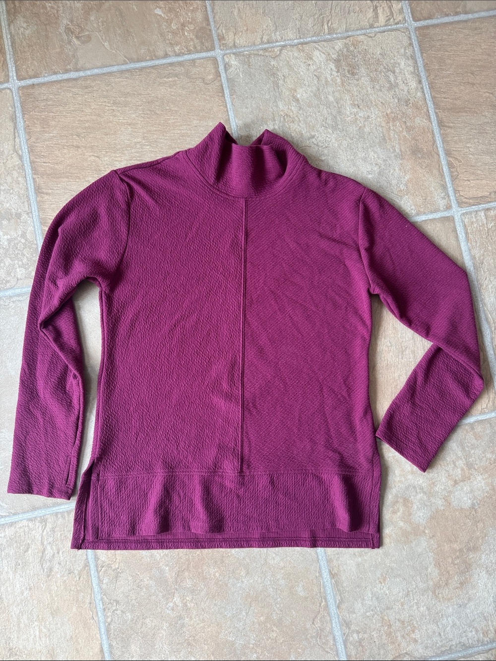 RBX Ribbed Mock Neck Long Sleeve Medium Weight Top in Burgundy - Size L